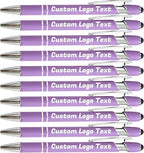 HEYZARDA Personalized Pens with Name Text Logo Custom Ballpoint Pen for Business Office Events with Stylus for Touchscreen 10 Pcs Purple