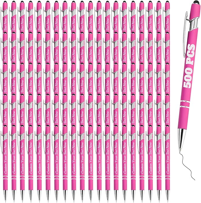Personalized Pens Bulk 500 with Name Custom Engraving Ballpoint Pens with Stylus Tip Customized Smooth Writing Pens Personalized Gifts for Anniversary Birthday or Graduation(Pink,Black Ink)