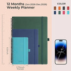 IN-LUXPRO Planner 2026 Daily Weekly and Monthly,6.5"x3.75",12 Months Spiral Bound Calendar Agenda with Self-adhesive Pen Holder,2026 Appointment Book with Vegan Leather Soft Cover,Light Blue