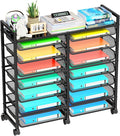 Simple Trending Rolling File Storage Cart, 15-Tier Metal Desk File Organizer with 14 Mesh Sliding Trays, Multi-Functional Clutter Cart for Office Home School, Black