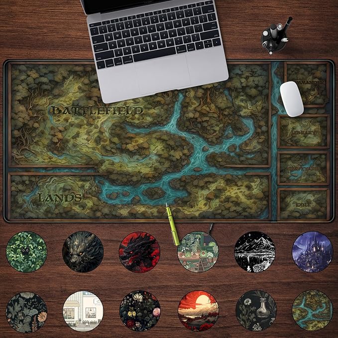 Game Forest Large Mouse Pad XXL Green Map Playmat for MTG Adventure Gaming Deskpad Desk Mat for Keyboard and Mouse Mat with Stitched Edges Anti-Slip Funny Desk Pad, 31.5 X 15.8 in