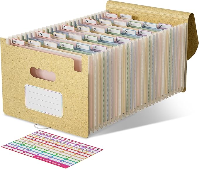 Accordion File Organizer, 26 Pockets Wheat Straw Expanding File Folder, Monthly Bill Receipt Organizer, A-Z Tabs, 100% BPA Free, Return to Nature, Healthy Living, Letter/A4 Size-Wheat Yellow