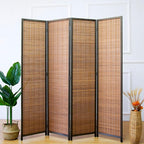 Furnnylane 4 Panel Bamboo Room Divider and Folding Panel Screen,Bamboo Panel Divider for Room Separation,Brown,67" H x 61.4" W