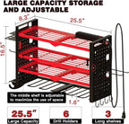 NattyDot Power Tool Organizer Wall Mount with Charging Station 4 Layer 6 Slot Cordless Drill Holder with Angle Grinder Holder (Red)