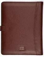 LEATHER VILLAGE Portfolio Professional Organizer– Carbon Fiber Genuine Leather Padfolio Resume Folder for A4 Letter Pad with Pen Holder, Business Card Slots & Writing Pad– Ideal for Men & Women-Brown