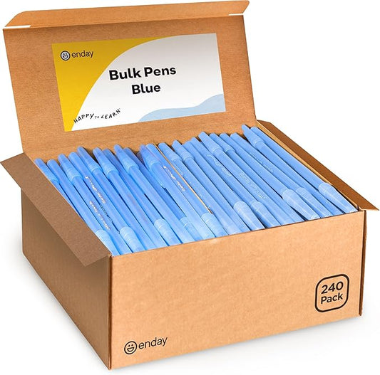 Enday Bulk Ballpoint Pens Blue (240 Pack) Ink pens bulk, Medium Point 1.0mm, office, Smooth Writing Blue ink for School, Home, and Office.