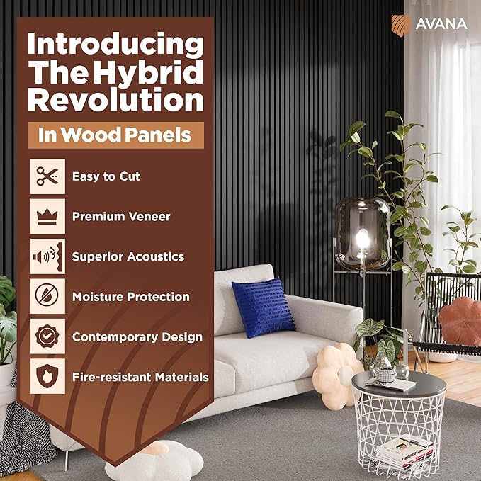 Avana Modern Acoustic Wood Wall Panels – 47.2 x 12.6 Inch Black Oak Acoustic Panels 1 PC – Wall Panels for Interior Wall Decor For Homes, Offices, Studios – Sturdy And Durable Wood Panels For Wall
