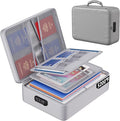ENGPOW 5200°F Fireproof Document Bag with Lock, Upgraded Heat Insulated Fireproof＆Waterproof Box 8 Layers Document Organizer, Portable Home Travel Safe Storage Box for Important Files, Laptop, Silver