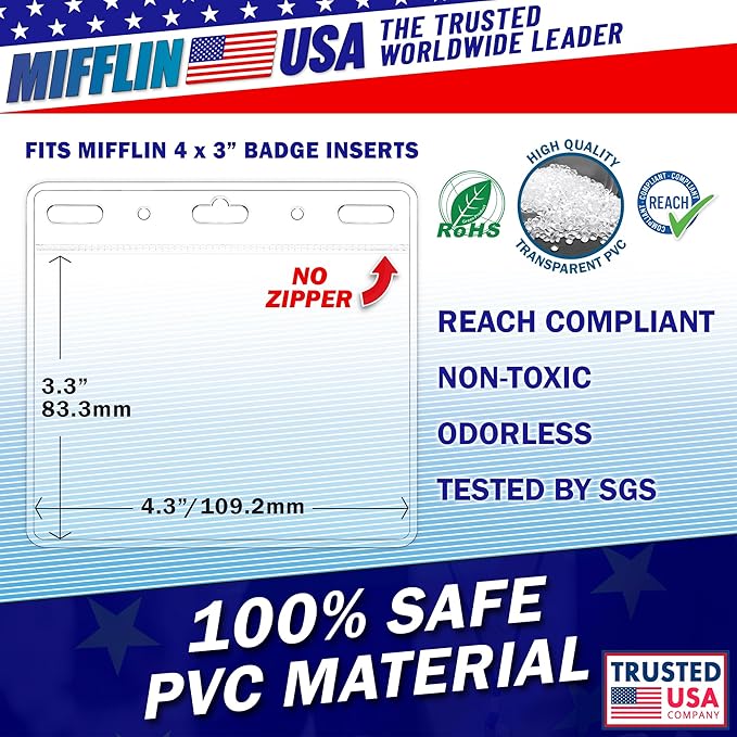 Mifflin-USA Card Protector (4x3 Inch, Clear, Bulk 10 Pack) Quick Load Horizontal No Zipper Name ID Badge Holder…