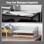 Mind Reader Stackable Paper Tray, Desktop Organizer, File Storage, Office, Metal Mesh, 13.25" L x 9.75" W x 6.25" H, 2 Pcs., Silver