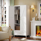 SUPEER Metal Wardrobe Cabinet with 1 Drawer and Hanging Rod, 70.9" H Metal Closet Cabient with Adjustable Shelf for Bedroom, Laundry Room, Home,Office,Installation Required,White