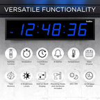 Ivation Oversized 24" Large Digital LED Clock | Big Digital Clock w/Multi-Function Display – Stopwatch, Timer, Alarms, Temp & Date | 6 Brightness Levels, Time Memory & Remote (Blue)