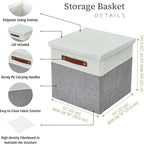 DECOMOMO Storage Basket with Lid, Storage Cubes with Handles, Fabric Box with Lid (Grey and White, 11” / 3 Pack)