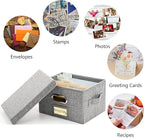 Remowith Greeting Card Organizer and Storage Box with 20 Pcs Adjustable Dividers, Storing Cards with 84 Pcs Labels Perfect for Storing Greeting Cards, Envelopes, Photos 2 Pack Grey