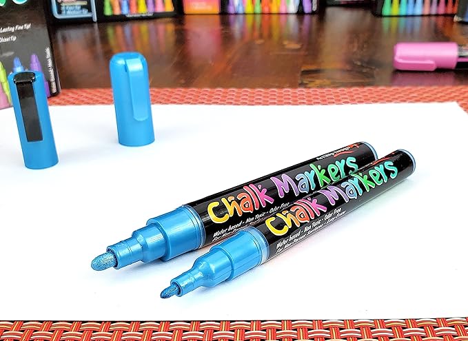18 Metallic Chalk Markers - Double Pack of Both Fine and Reversible Medium Tip Liquid Chalk Pens - Wet Erasable - Menu Boards, Glass, Windows, White Boards, Classrooms, Mirrors, Plastic