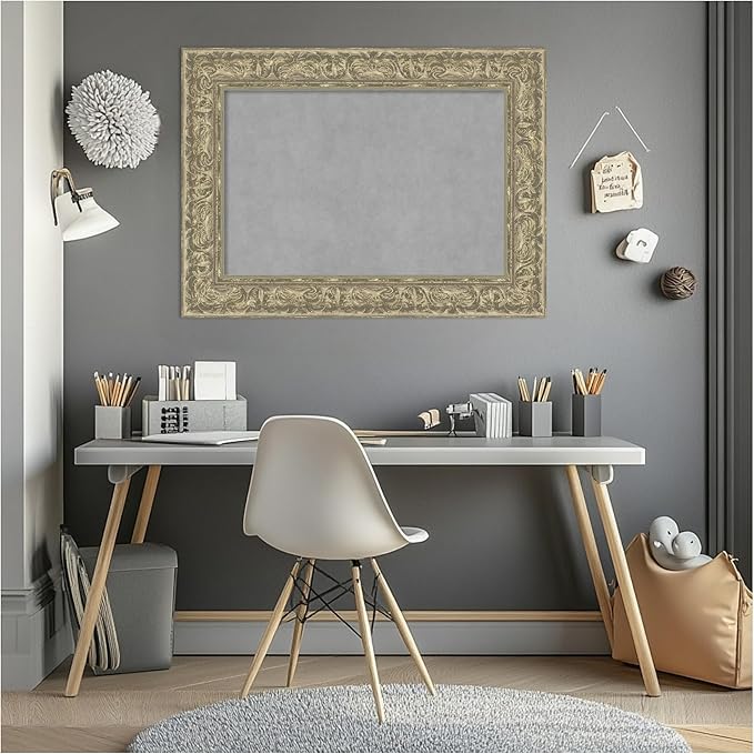 Amanti Art Silver Framed Magnetic Board 23x31 Medium Vision Board for use with Magnets, 100% Metal Sheet to Display Items as Office Decor or for Home Organization in mudroom, Kitchen or Kids Room