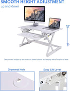 Rocelco 32" Height Adjustable Standing Desk Converter - Sit Stand Computer Workstation Riser - Dual Monitor Retractable Keyboard Tray Gas Spring Assist - Black (R EADRW)