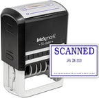 MaxMark Large Self-Inking Rubber Date Office Stamp with Scanned Phrase & Date - Blue Ink, 12-Year Band - Style 3