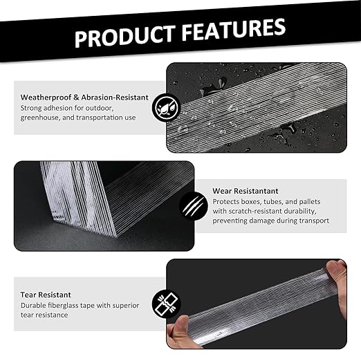 Ealyder Tape 5 Pack Transparent Reinforced Fiberglass Tape – 2 Inch x 30 Yards, 5.5 Mil Filament Strapping Tape, Adhesive Heavy Duty