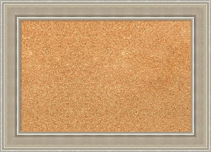 Amanti Art Natural Cork Board for Wall, 16x22 Vision Board with Silver Wood Frame, Small Corkboard Office Decor for Home Organization, Modern Corkboard Pinboard to Display Items for Home Organization