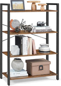 VASAGLE 4-Tier Tall Bookshelf, Large Bookcase with Steel Frame, Deep Book Shelf for Living Room, Home Office, Study, 11.8 x 31.5 x 47 Inches, Industrial Style, Honey Brown and Black ULLS140K01