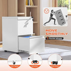 INTERGREAT Mobile File Cabinet with Lock,Under Desk Metal Filing Cabinet for Home Office, White 2 Drawer File Cabinets with Wheels for Legal/Letter/A4 File