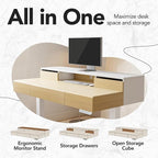 HUANUO Standing Desk with Drawers, 48 Inches Electric Height Adjustable Desk with Storage, Whole-Piece Board Sit Stand Up Desk with Monitor Shelf, Light Walnut