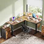 DEVAISE L Shaped Standing Desk Adjustable Height, Dual Motor Electric Corner Standing Desk, 63x55 inch Sit Stand up Home Office Desk with Splice Board, Rustic Brown