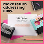 ExcelMark Address Stamp - Custom Return Address Stamp with Elegant Designs, Vibrant Colors & Patterns – Perfect for Mail, Invitations & Gifts (Black Mount, Signature Script)