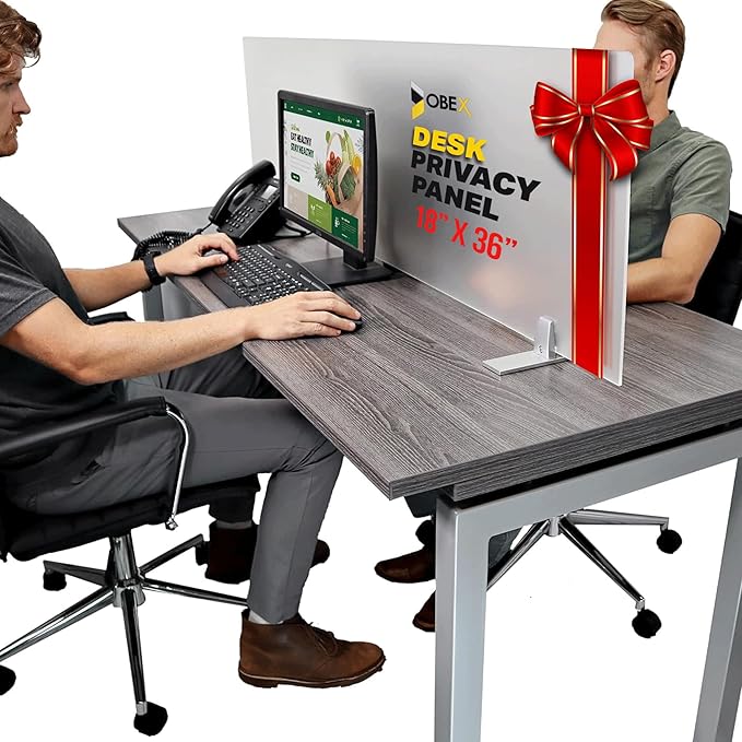 OBEX Acrylic Free Standing Screen, Divider for Desk Privacy Home & Office Partitions for Table Top Workstation, Portable Cubicle Panel for Work, 18" x 36", Frosted