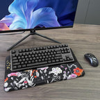 Computer Keyboard Stand with Wrist Rest, Ergonomic Tilted Keyboard Holder - Keyboard Riser with Wrist Pad - Keyboard Tray Support for Office Home - Black Flowers
