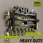 NattyDot Power Tool Organizer Wall Mount with Charging Station 4 Layer 6 Slot Cordless Drill Holder with Angle Grinder Holder (Black)