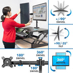 Mount-It! Standing Desk Converter Dual Monitor, 2 Screen Mounts Included, Height Adjustable Desk Riser in Black, Stand Up Desk Convertor Large 36" Wide, Sit Stand Convertor with Manual Lift Gas Spring