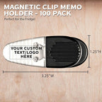 100 Magnetic Memo Holders Set - Customizable Text, Logo - Large Clip, Plastic - Clear