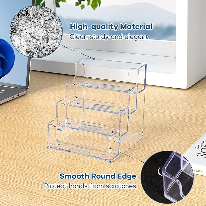 Acrylic Business Card Holder for Desk, Clear Plastic Business Card Stand with 4 Tier, Multiple Business Display Holder for Exhibition, Office and Hotel, 2 Pack