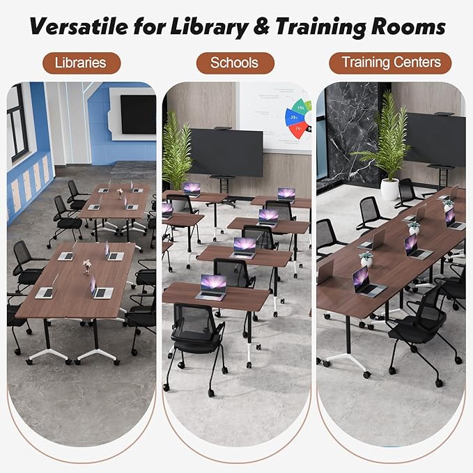 Goakwwuz Conference Room Table, Folding Conference Tables,Thicken Grey Tabletop,Flip Top Wooden Seminar Meeting Room Table for Conference Room Offices (2, Walnut, 70.8”)