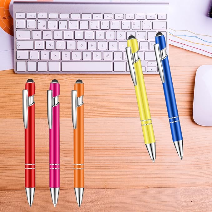 24 Pcs Blue Ink Ballpoint Pen with Stylus Tip 2 in 1 Ballpoint Pen 1.0 mm Blue Ink Metal Stylus Pen for Touch Screens Coworkers, Family, Colleagues, Office (no Multicolor)