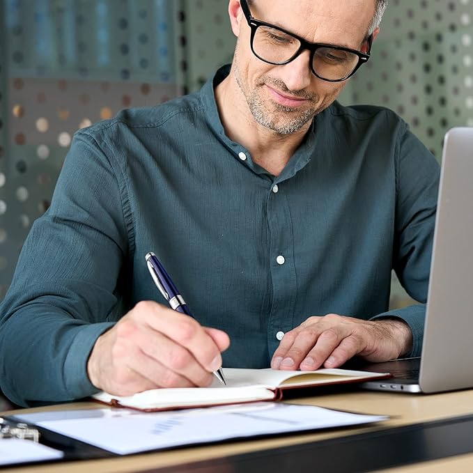 ZenZoi Executive Pen – Elegant Blue Rollerball Pen. Premium Fine Point Smooth Writing Roller Pen Gel Ink. Fancy, Luxury Pen for Men, Women. Refillable, Business, High End Pen Gift Set