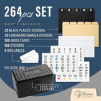 OFFILICIOUS Black Index Card Holder 4x6 - Index Card Box With Index Dividers, Ruled Cards & Stickers - Recipe & Flash Card Holder Box Organizer