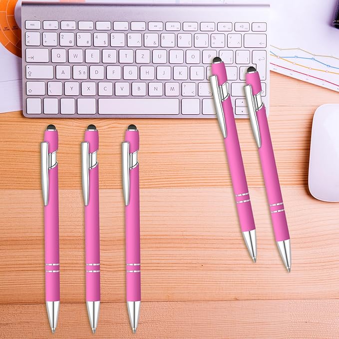 36 Pcs Blue Ink Ballpoint Pen with Stylus 2 in 1 Ballpoint Pen for Touch Screens School Office Coworkers (Hot Rose)