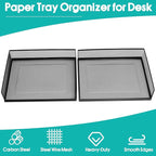 AZFUNN Wire Mesh Letter Trays Paper Tray Desk File Organizer, 2 Pack Stackable Metal Front-Load Documents Tray for Office Supplies File (Transverse)