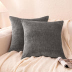 Amazon Basics Chenille Throw Pillow Covers, Home Decor Cushion Cover for Bedroom Living Room Couch Bed, 18" W × 18" L, Dark Gray