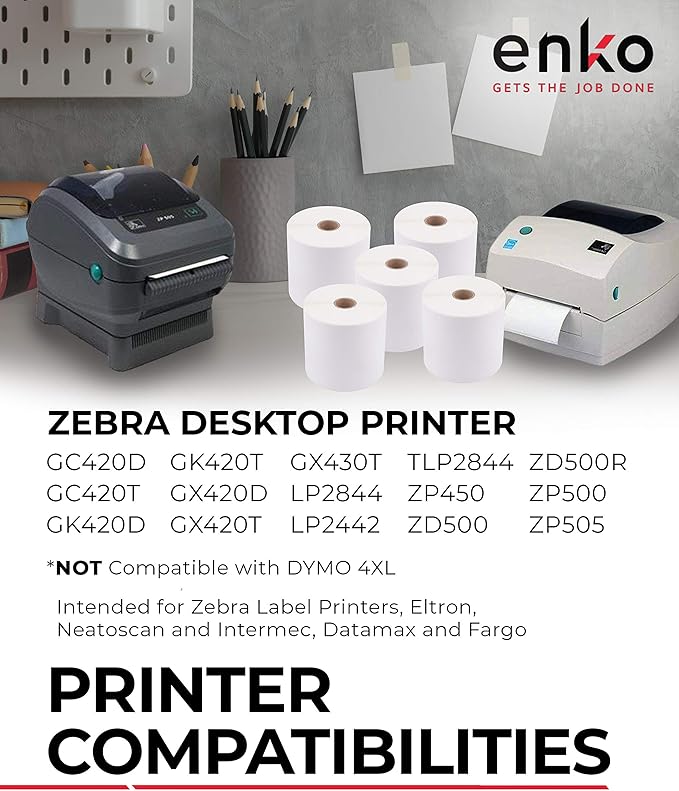enKo (36 Rolls, 16,200 Labels) 4 x 6 Direct Thermal Address & Shipping Labels Compatible for Zebra 2844 ZP-450 ZP-500 ZP-505, Rollo, Eltron, Neatoscan