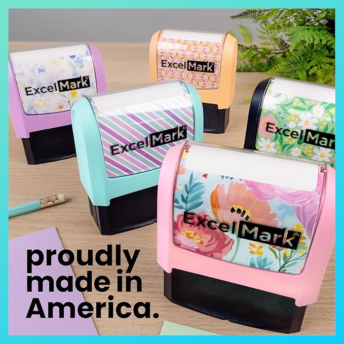 ExcelMark Address Stamp - Custom Return Address Stamp with Elegant Designs, Vibrant Colors & Patterns – Perfect for Mail, Invitations & Gifts (Black Mount, Signature Script)