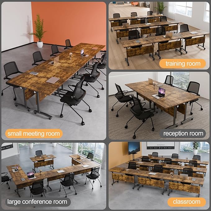 Folding Conference Table 4ft 5ft, Foldable Office Meeting Desk for 6 People, Multiple Sizes Colors Mobile Conference Room Table for Training Room School Business Furniture (4, Brown, 63in)