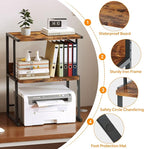 Homeiju Printer Stand for Desk with Storage, 3-Tier Shelves Organizer with Wood Top, Heavy Duty Metal Frame for Home Office, Holds Printer, Books, Supplies, Rustic Brown