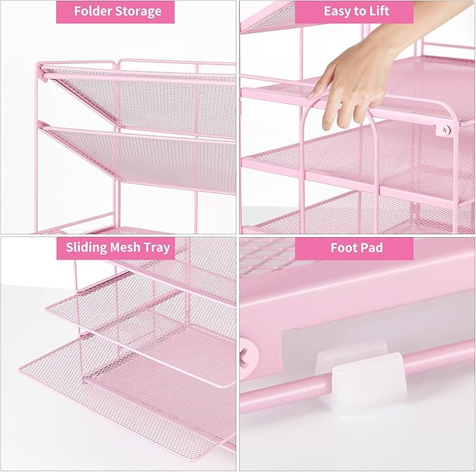 6-Tier Letter Tray Paper Organizer, Desk Organizers and Accessories, Desktop File Organizer, Office Desk Accessories for Office Supplies(Pink)