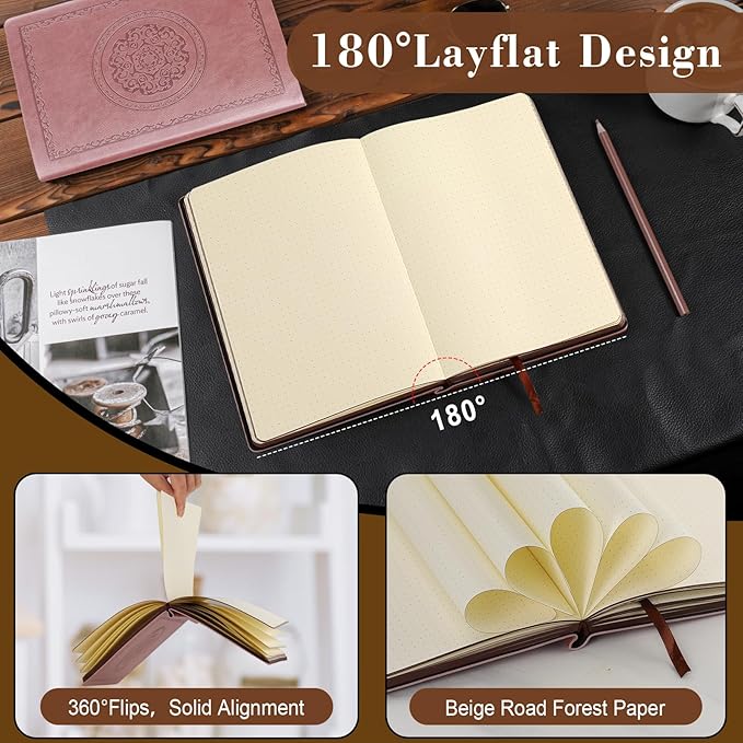 300 Pages Leather Dotted Journal Notebook,Softcover Leather Dotted Journal Notebook for Women Men,300 Pages Notebook for Travel,Business,Work,Office,School Note Taking,5.7'' X 8.3'',brown