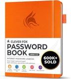 Clever Fox Password Book with alphabetical tabs. Internet Address Organizer Logbook. Large Password Keeper for Website Logins (Orange)
