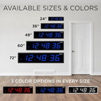Ivation Oversized 24" Large Digital LED Clock | Big Digital Clock w/Multi-Function Display – Stopwatch, Timer, Alarms, Temp & Date | 6 Brightness Levels, Time Memory & Remote (Blue)